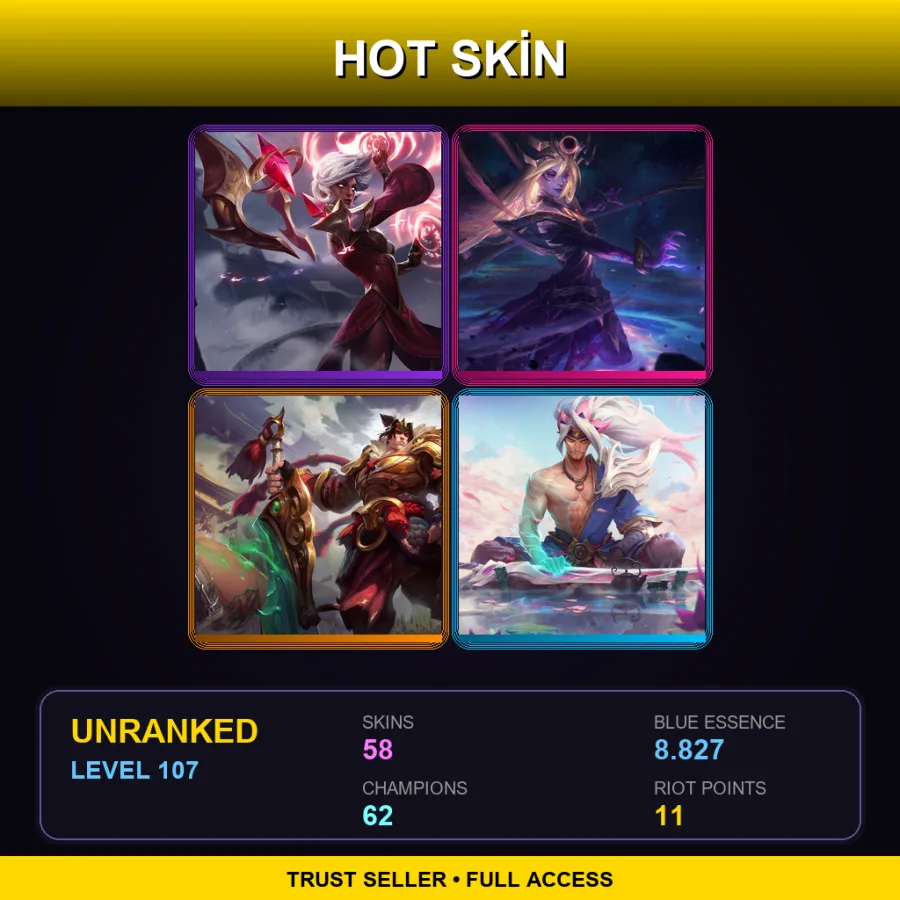 ME | Lv107 | Unranked | 58 Skin | 62 Champ — LoL account