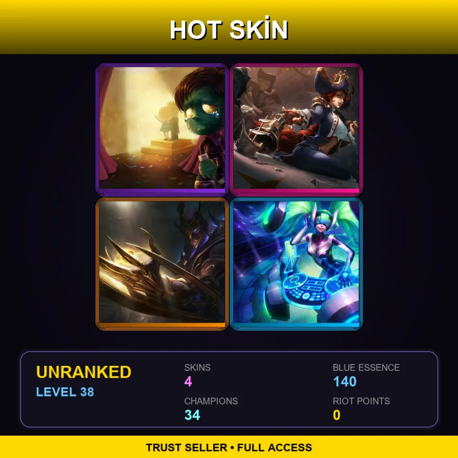 LAN | Lv38 | Unranked | 4 Skin | 34 Champ — LoL account