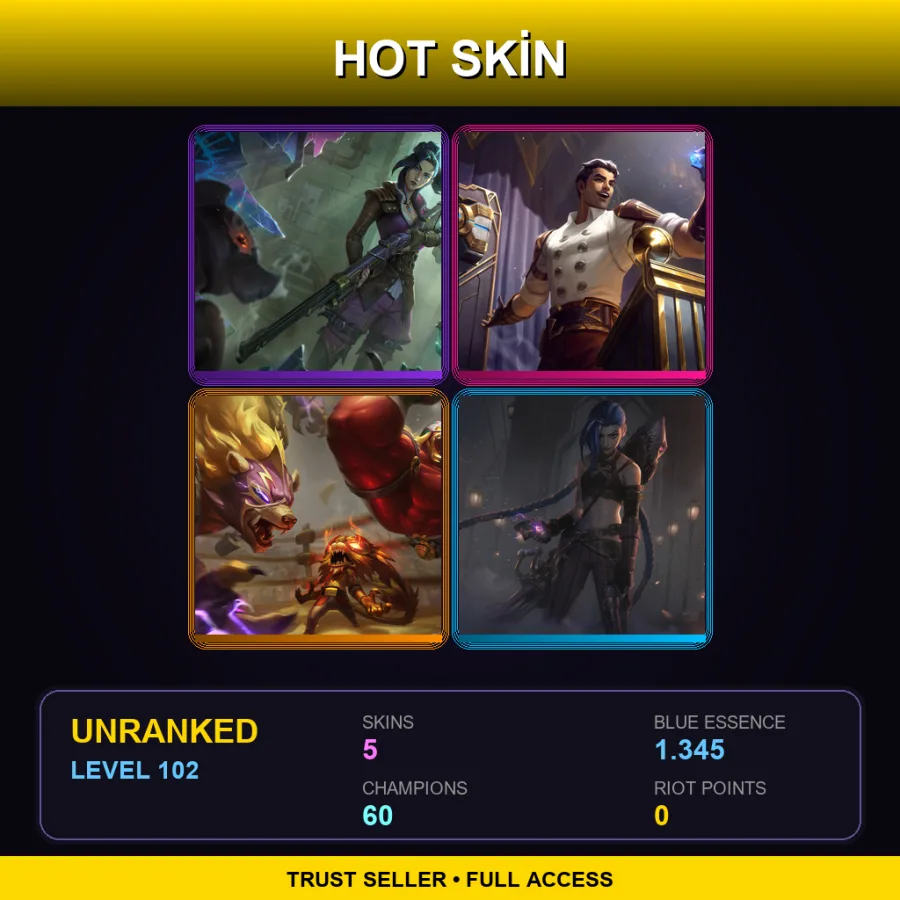 NA | Lv102 | Unranked | 5 Skin | 60 Champ