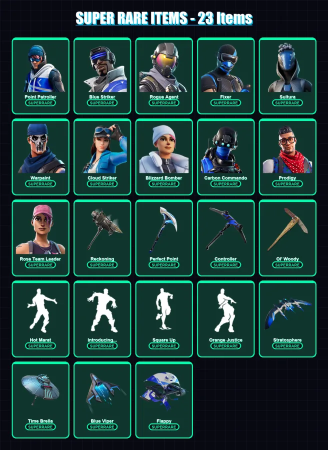 [PS4/PS5/PC] | Point Patroller | Blue Striker | Rogue Agent | Fixer | Sultura | 93 skin | 139 pickaxe | 102 emote | 117 glider | Lv1385