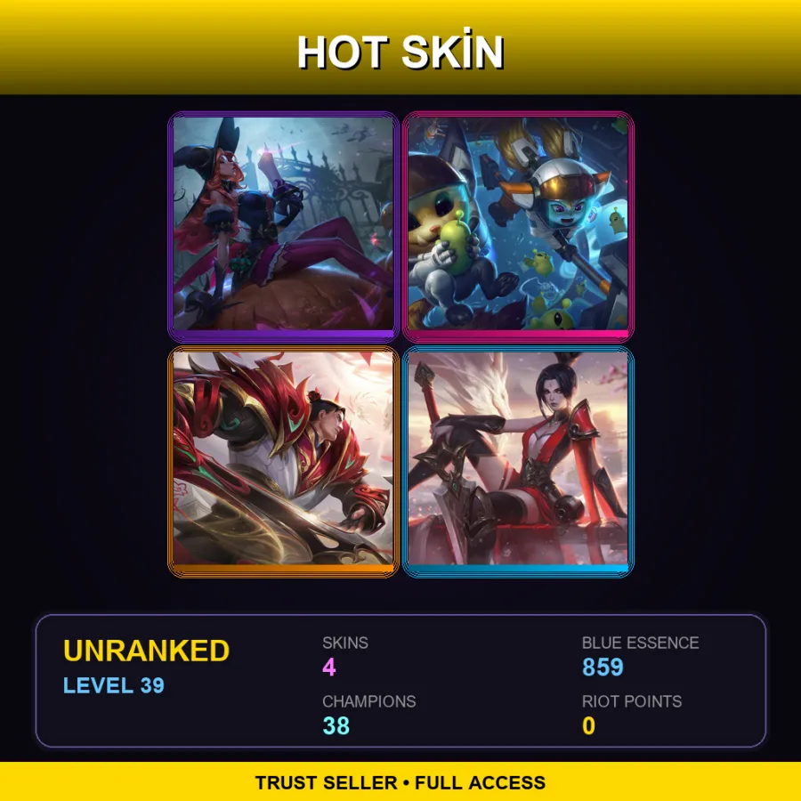 TW | Lv39 | Unranked | 4 Skin | 38 Champ — LoL account