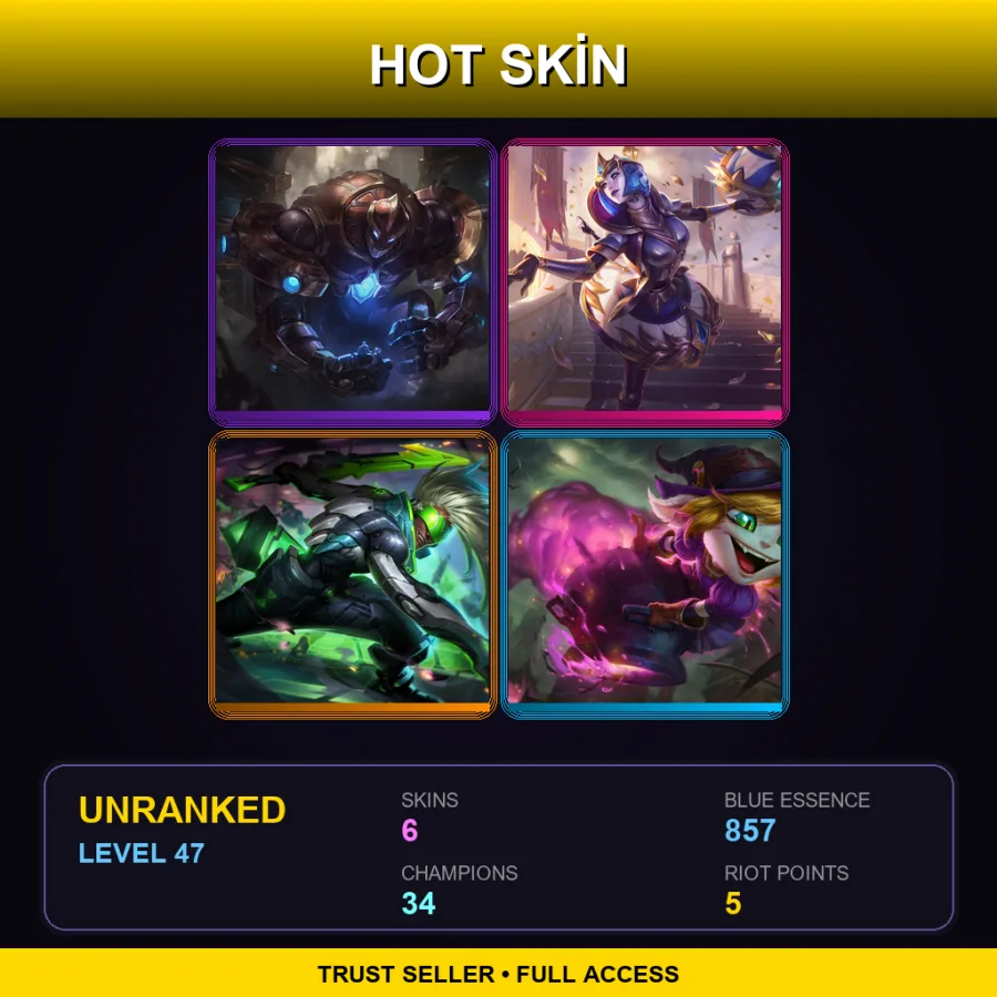EUNE | Hextech Galio | Victorious Orianna | PROJECT: Ekko | Bewitching Tristana | 6 Skin | 34 Champ | Lv47