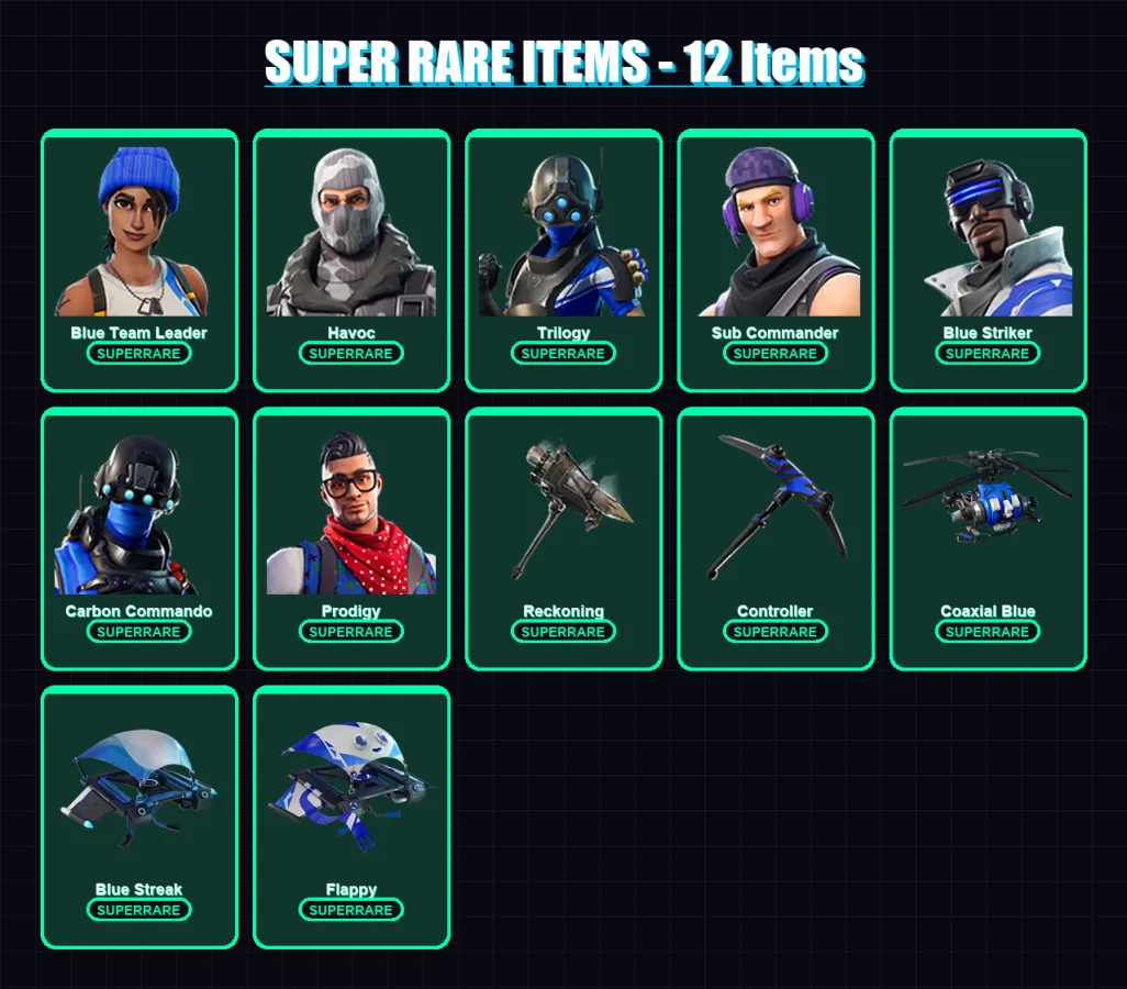 [PC/XBOX] | Blue Team Leader | Havoc | Trilogy | Sub Commander | Blue Striker | 21 skin | 21 pickaxe | 13 emote | 31 glider | Lv402