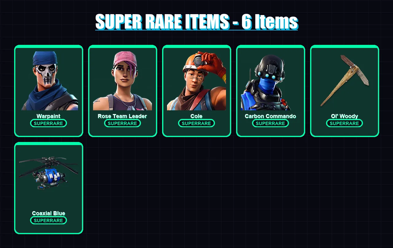 [PC/XBOX/PSN] | Warpaint | Rose Team Leader | Cole | Carbon Commando | Ruin | 18 skin | 14 pickaxe | 18 emote | 18 glider | Lv127