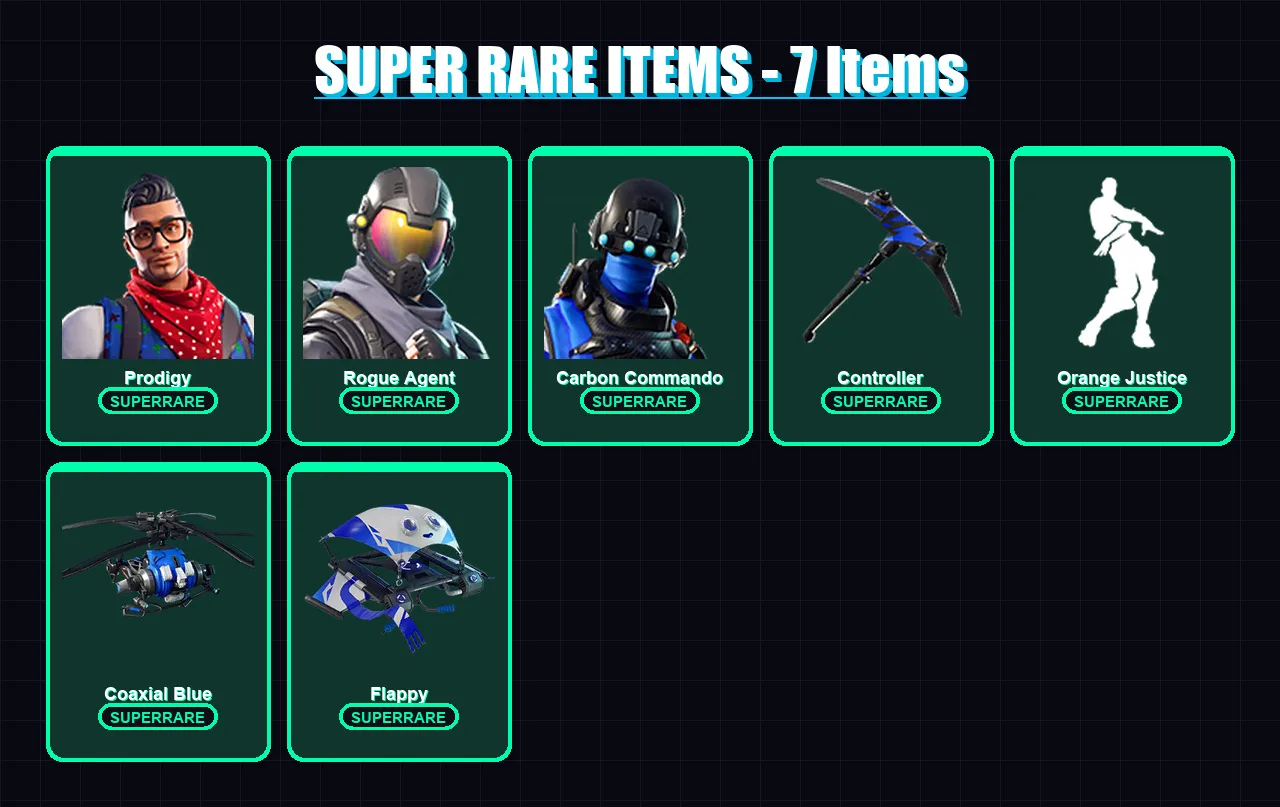 [PS4/PS5/XBOX/PC] | Prodigy | Rogue Agent | Carbon Commando | Sentinel | Rox | 29 skin | 11 pickaxe | 21 emote | 18 glider | Lv186