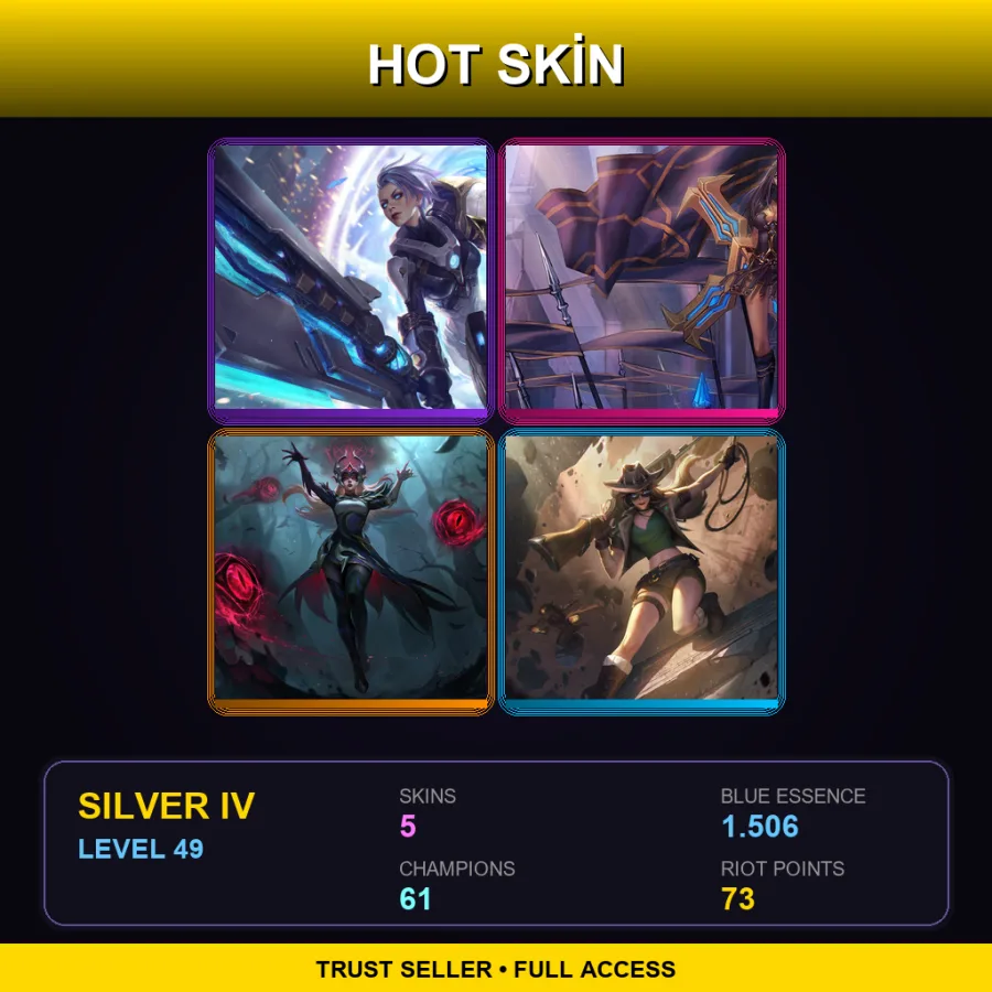 EUW | Lv49 | Silver IV | 5 Skin | 61 Champ — LoL account