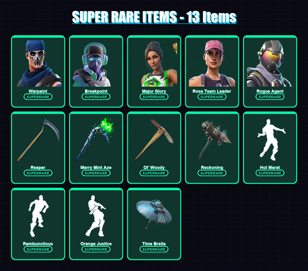 [PC/XBOX/PSN] | Warpaint | Breakpoint | Major Glory | Rose Team Leader | Rogue Agent | 193 skin | 139 pickaxe | 136 emote | 142 glider | Lv1988