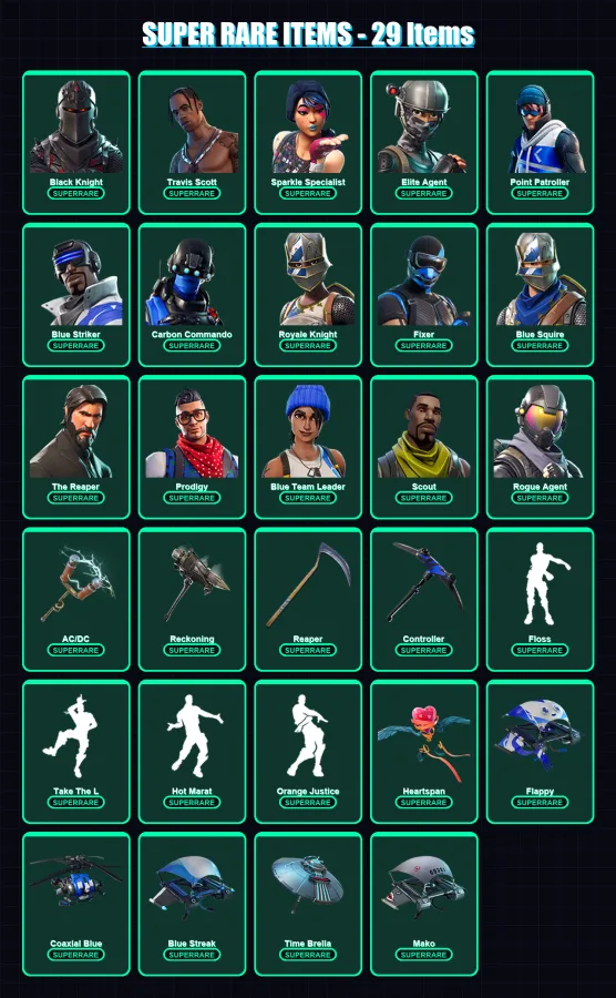 [PC/XBOX] | Black Knight | Travis Scott | Sparkle Specialist | Elite Agent | Point Patroller | 127 skin | 107 pickaxe | 83 emote | 104 glider | Lv16