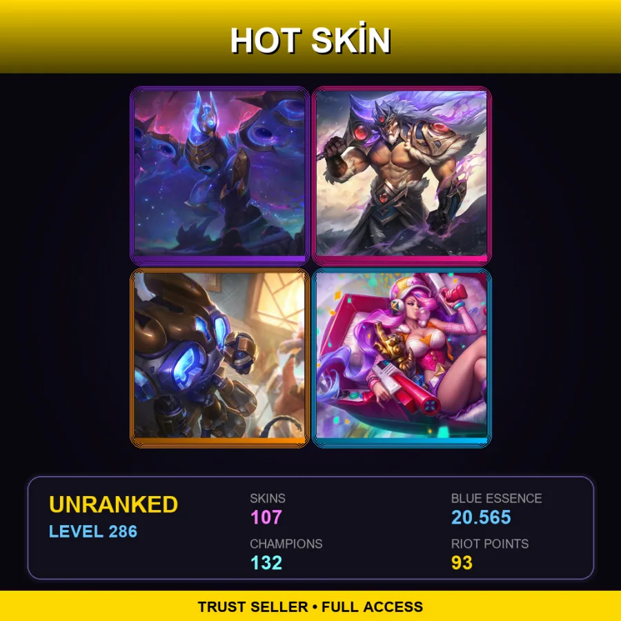 LAN | Lv286 | Unranked | 107 Skin | 132 Champ — LoL account