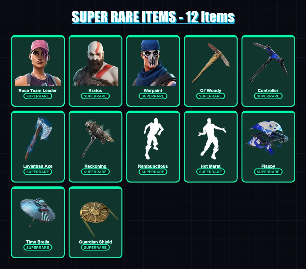 [PC/XBOX/PSN] | Rose Team Leader | Kratos | Warpaint | Twyn | The Foundation | 159 skin | 194 pickaxe | 148 emote | 167 glider | Lv2242