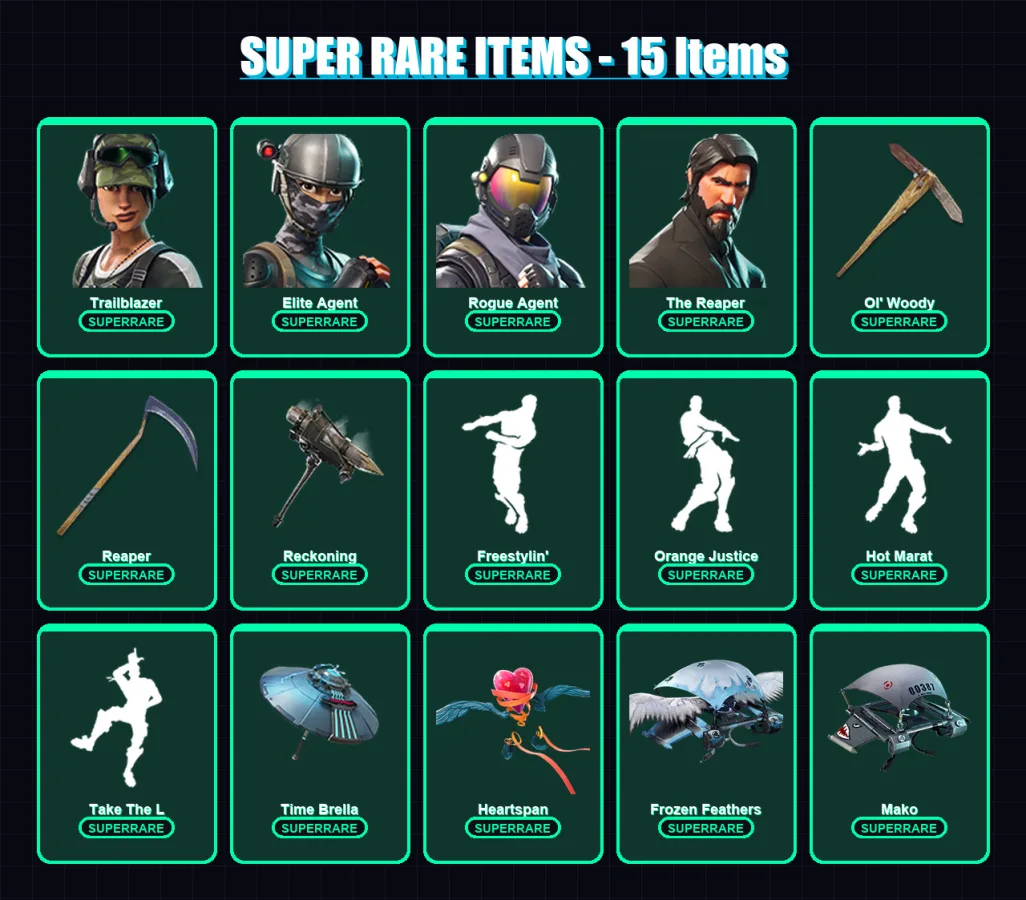 [PC/XBOX/PSN] | Trailblazer | Elite Agent | Rogue Agent | The Reaper | Spire Assassin | 73 skin | 65 pickaxe | 80 emote | 69 glider | Lv1052 — Fortnite account