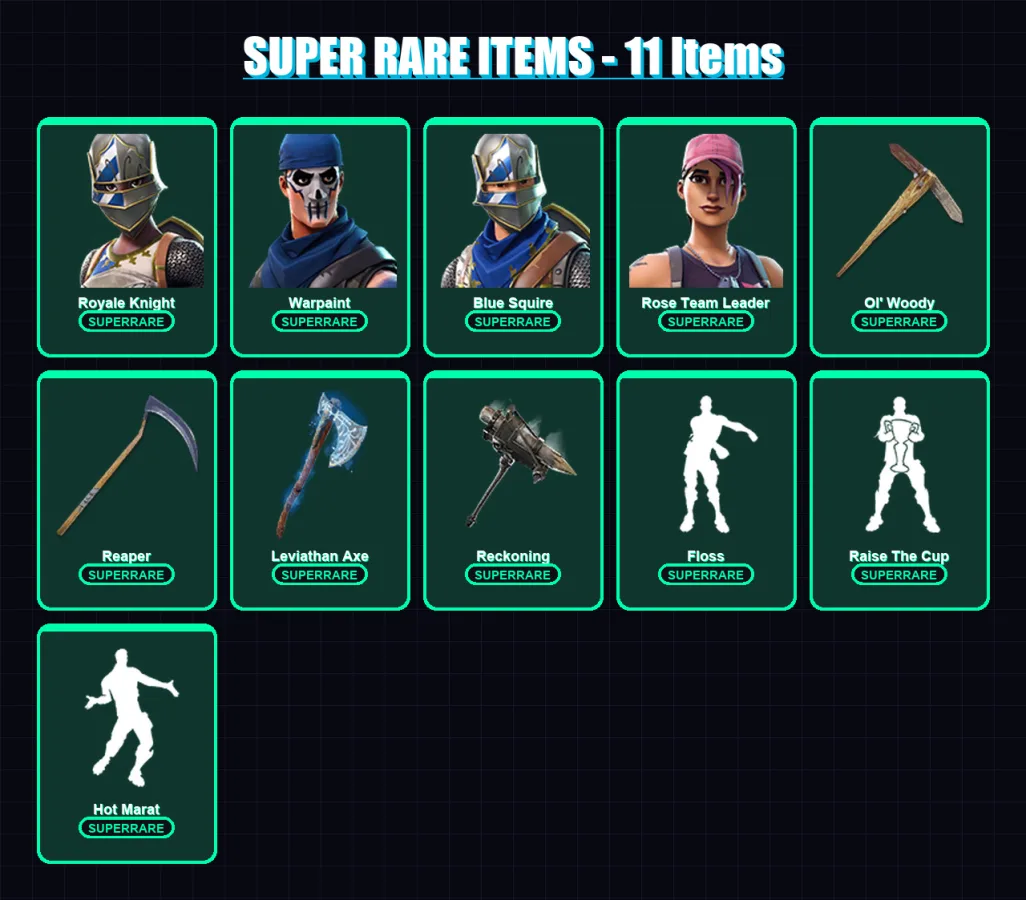 [PC/PSN] | Royale Knight | Warpaint | Blue Squire | Rose Team Leader | Hybrid | 109 skin | 127 pickaxe | 107 emote | 94 glider | Lv1561