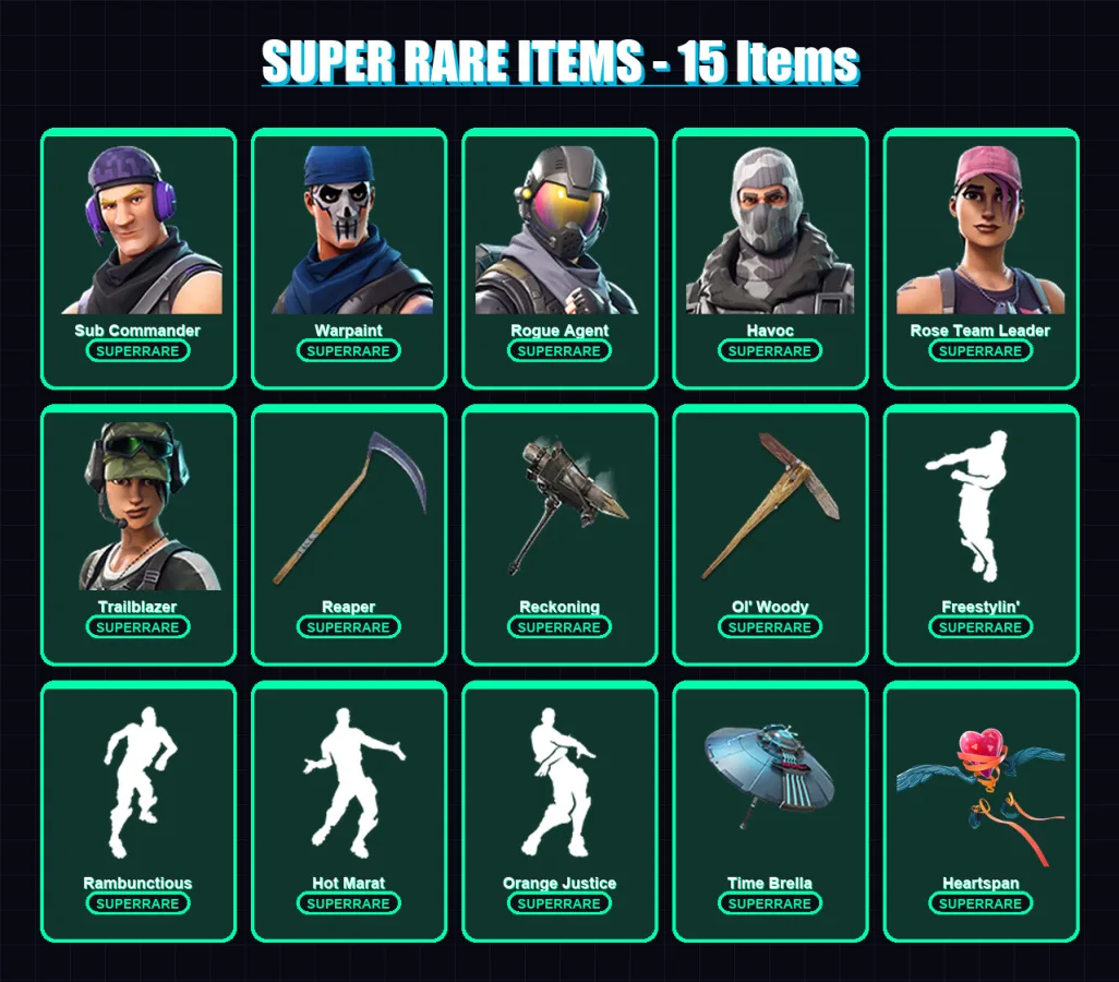 [PC/XBOX/PSN] | Sub Commander | Warpaint | Rogue Agent | Havoc | Rose Team Leader | 73 skin | 88 pickaxe | 75 emote | 71 glider | Lv960
