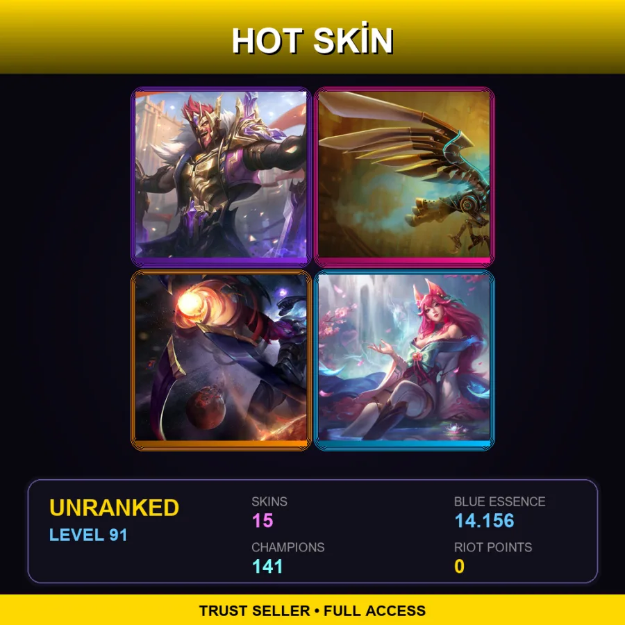 EUW | Lv91 | Unranked | 15 Skin | 141 Champ — LoL account