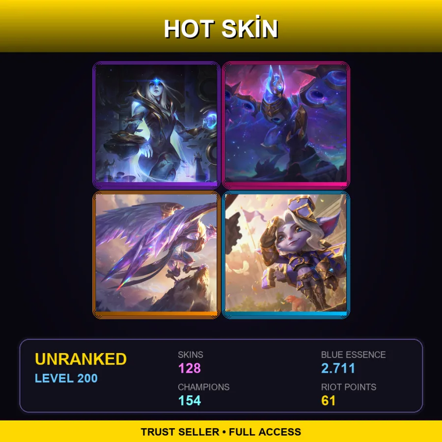 TR | Lv200 | Unranked | 128 Skin | 154 Champ — LoL account