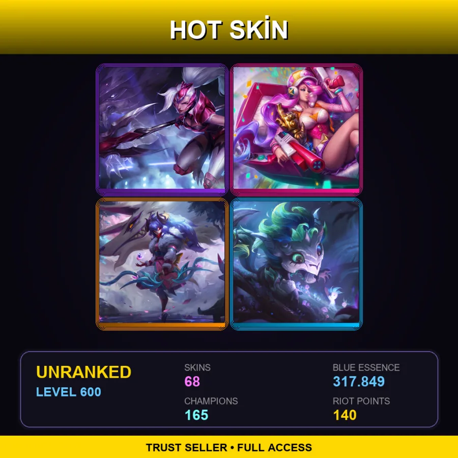 VN | Lv600 | Unranked | 68 Skin | 165 Champ — LoL account
