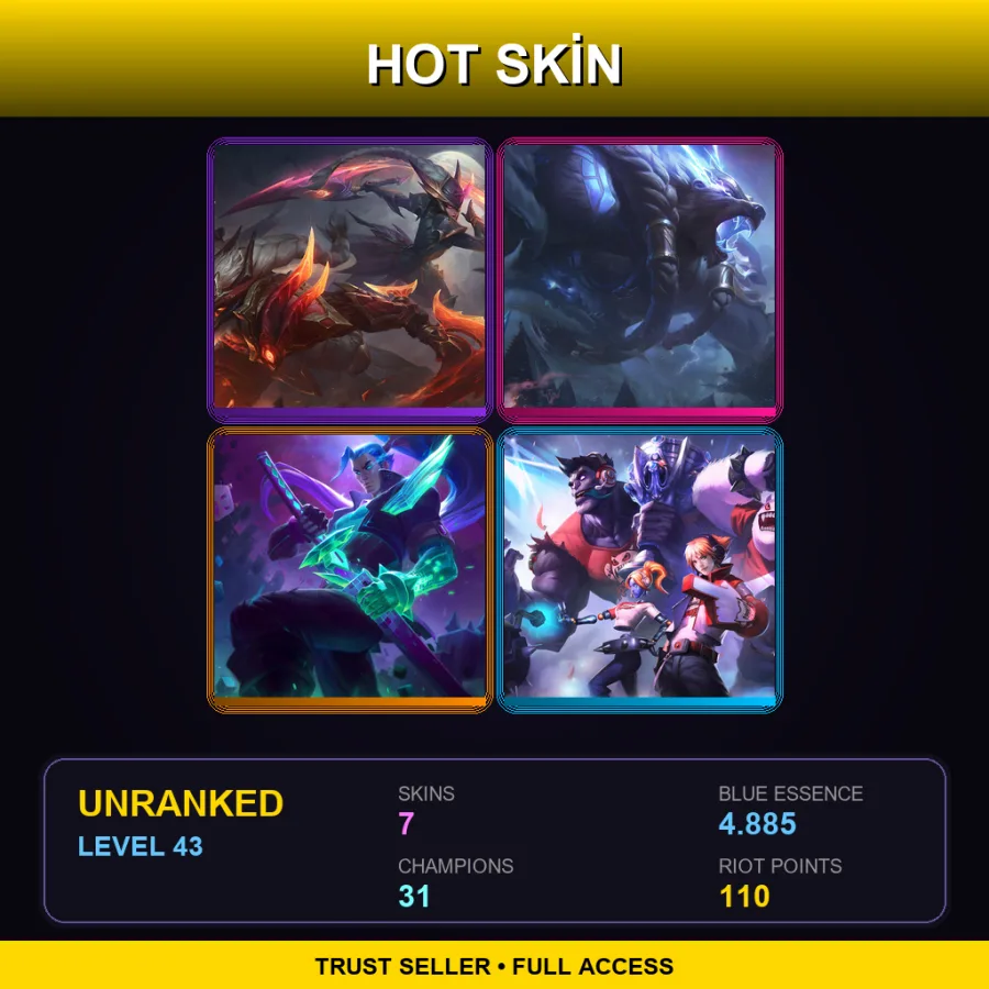 EUW | Lv43 | Unranked | 7 Skin | 31 Champ — LoL account