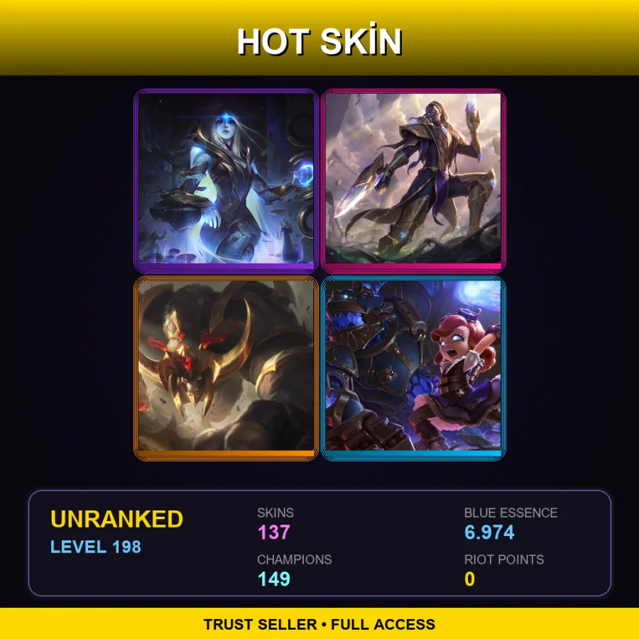 VN | Lv198 | Unranked | 137 Skin | 149 Champ — Pulsefire Riven