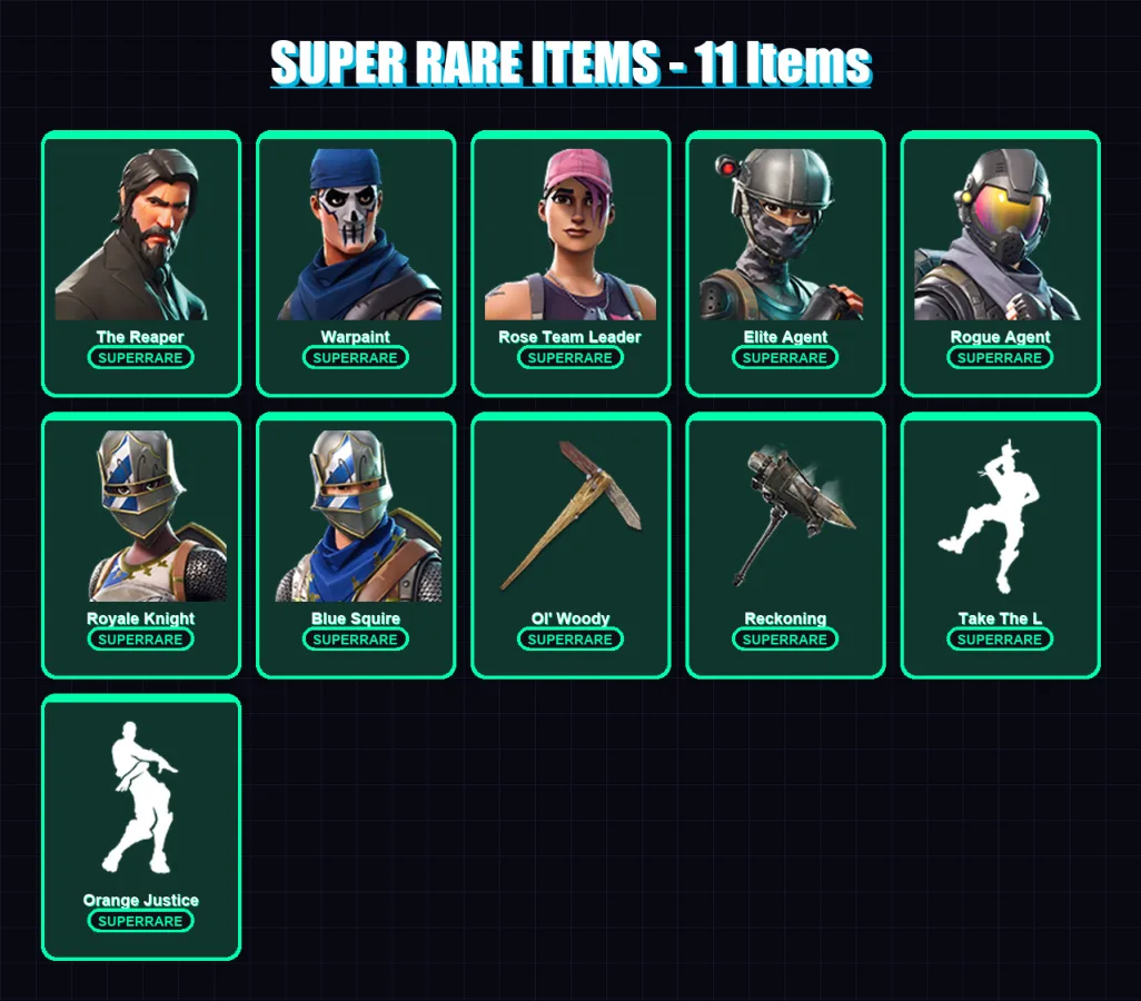 [PC/XBOX/PSN] | The Reaper | Warpaint | Rose Team Leader | Elite Agent | Rogue Agent | 48 skin | 28 pickaxe | 32 emote | 30 glider | Lv342