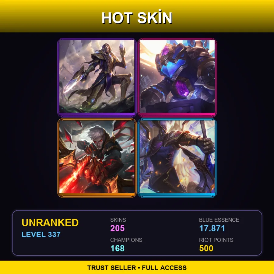 SG | Lv337 | Unranked | 205 Skin | 168 Champ — LoL account