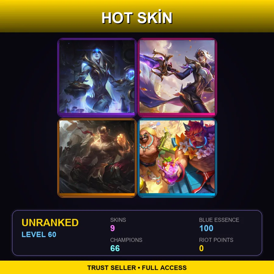 LAN | Lv60 | Unranked | 9 Skin | 66 Champ — LoL account