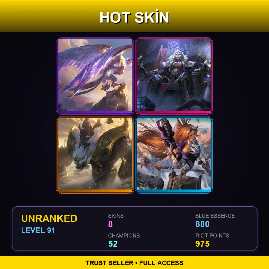 NA | Lv91 | Unranked | 8 Skin | 52 Champ — LoL account