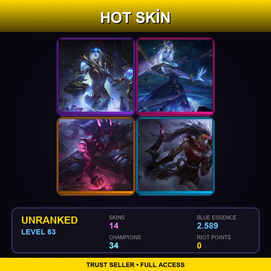 LAN | Lv63 | Unranked | 14 Skin | 34 Champ