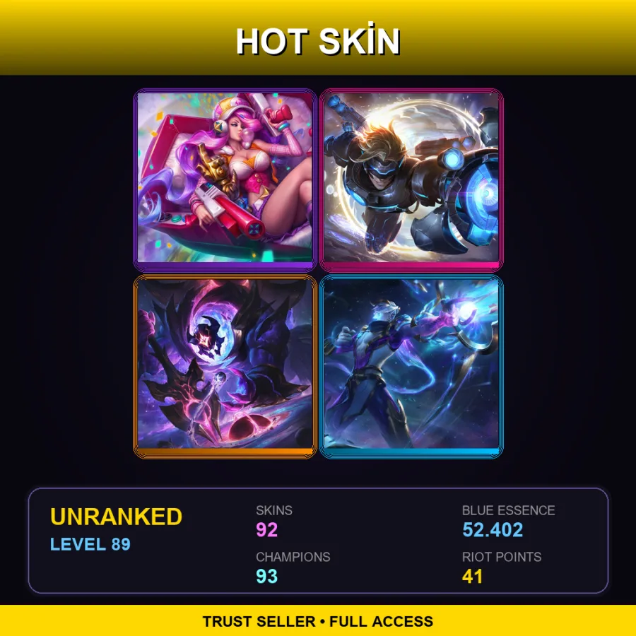 EUW | Lv89 | Unranked | 92 Skin | 93 Champ