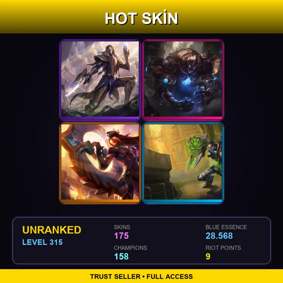 VN | Lv315 | Unranked | 175 Skin | 158 Champ — LoL account