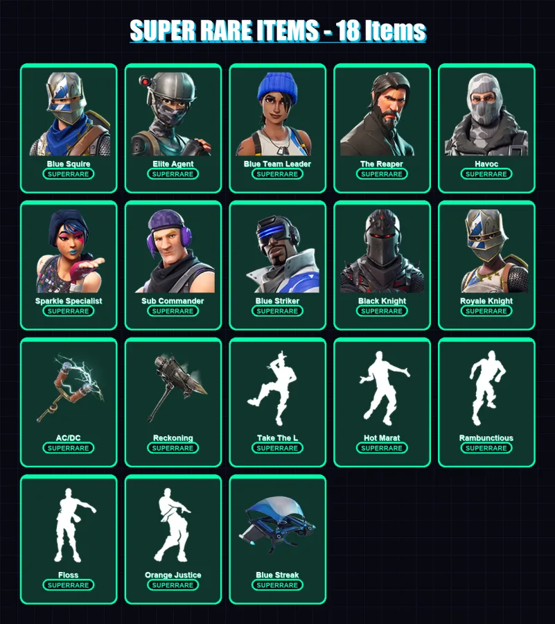 [PS4/PS5/XBOX/PC] | Blue Squire | Elite Agent | Blue Team Leader | The Reaper | Havoc | 37 skin | 26 pickaxe | 43 emote | 35 glider | Lv535