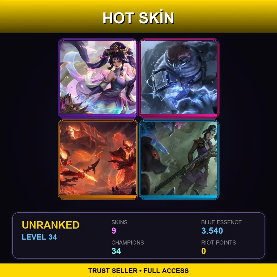 LAN | Lv34 | Unranked | 9 Skin | 34 Champ