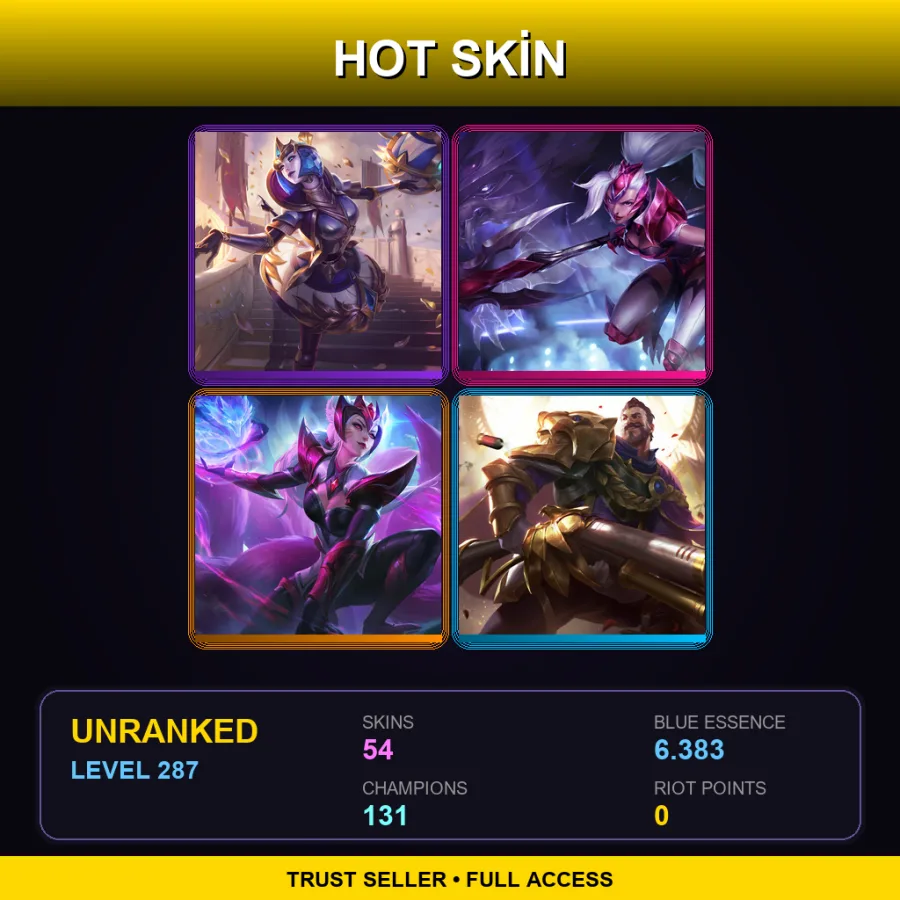 SG | Lv287 | Unranked | 54 Skin | 131 Champ — LoL account