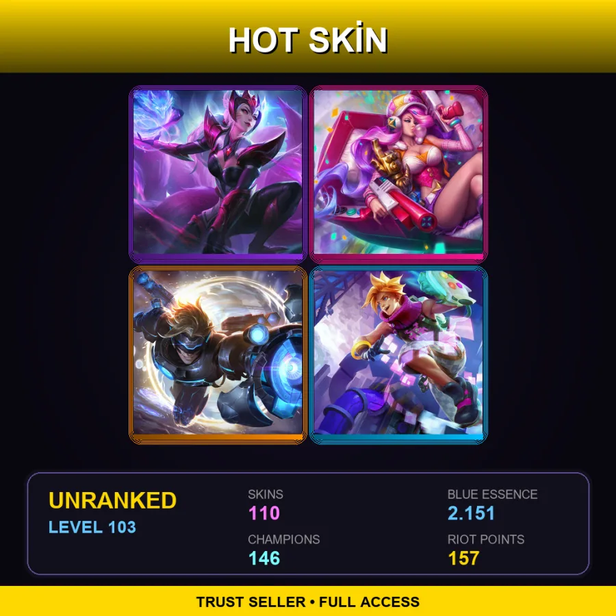 EUW | Challenger Ahri | Arcade Miss Fortune | Pulsefire Ezreal | Arcade Ezreal | 110 Skin | 146 Champ | Lv103