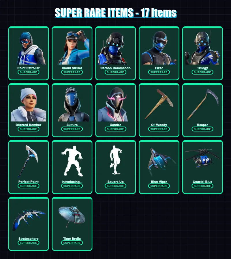 [PS4/PS5/XBOX/PC] | Point Patroller | Cloud Striker | Carbon Commando | Fixer | Trilogy | 190 skin | 251 pickaxe | 180 emote | 201 glider | Lv3253