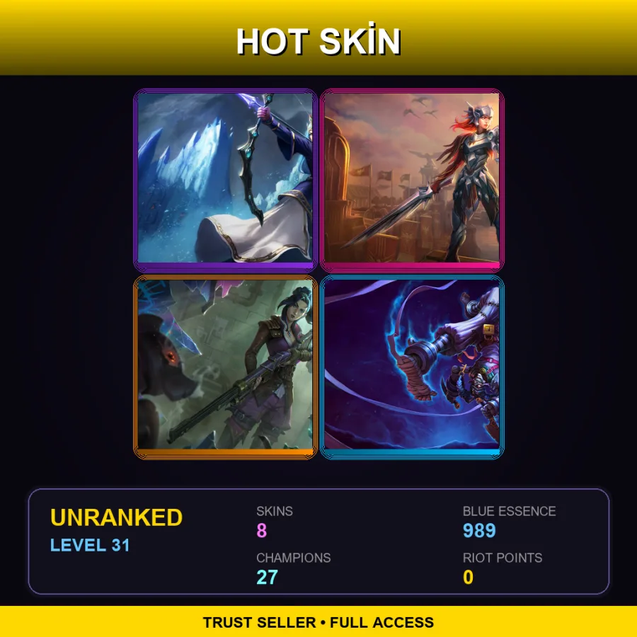SG | Lv31 | Unranked | 8 Skin | 27 Champ