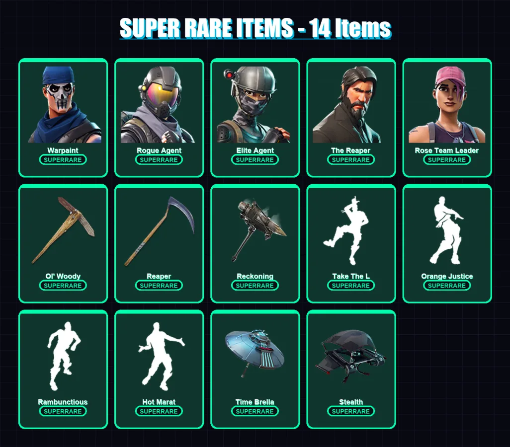 [PC/XBOX/PSN] | Warpaint | Rogue Agent | Elite Agent | The Reaper | Rose Team Leader | 92 skin | 81 pickaxe | 98 emote | 80 glider | Lv1003 — Fortnite account