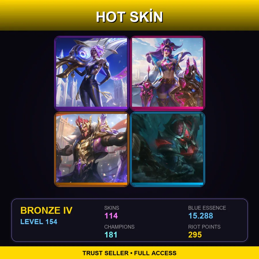 EUW | Prestige Lunar Eclipse Senna | Prestige Battle Lion Leona | Victorious Draven | Conqueror Nautilus | 114 Skin | 181 Champ | Bronze IV | Lv154