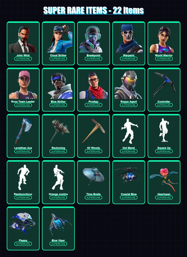 [PS4/PS5/XBOX/PC] | John Wick | Cloud Striker | Breakpoint | Warpaint | World Warrior | 154 skin | 159 pickaxe | 141 emote | 138 glider | Lv2082