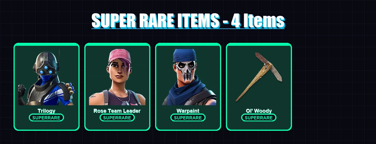 [PS4/PS5/XBOX/PC] | Trilogy | Rose Team Leader | Warpaint | Fade | Catalyst | 59 skin | 75 pickaxe | 80 emote | 78 glider | Lv1604