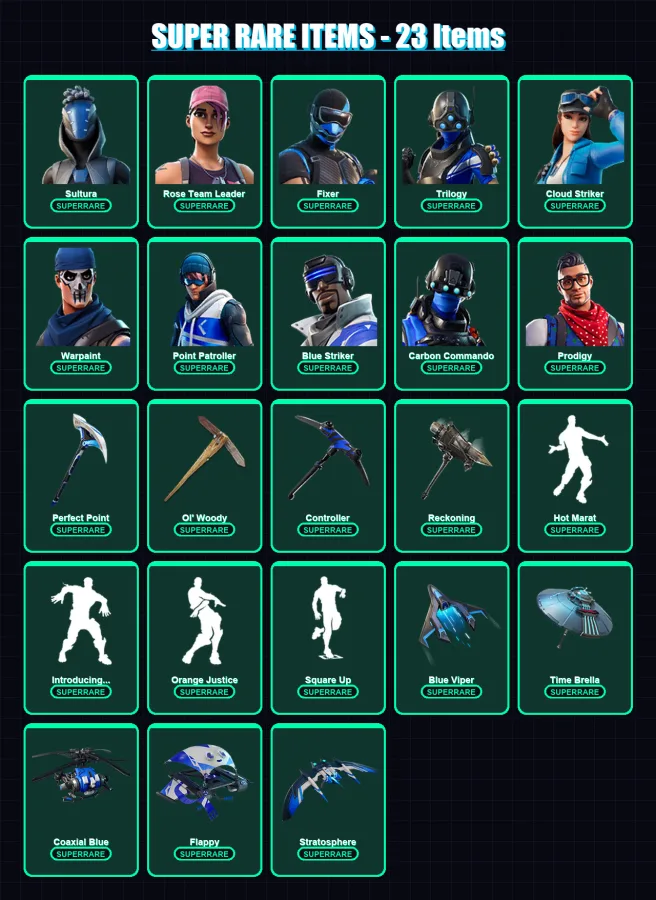 [PC/XBOX] | Sultura | Rose Team Leader | Fixer | Trilogy | Cloud Striker | 89 skin | 109 pickaxe | 100 emote | 106 glider | Lv1343
