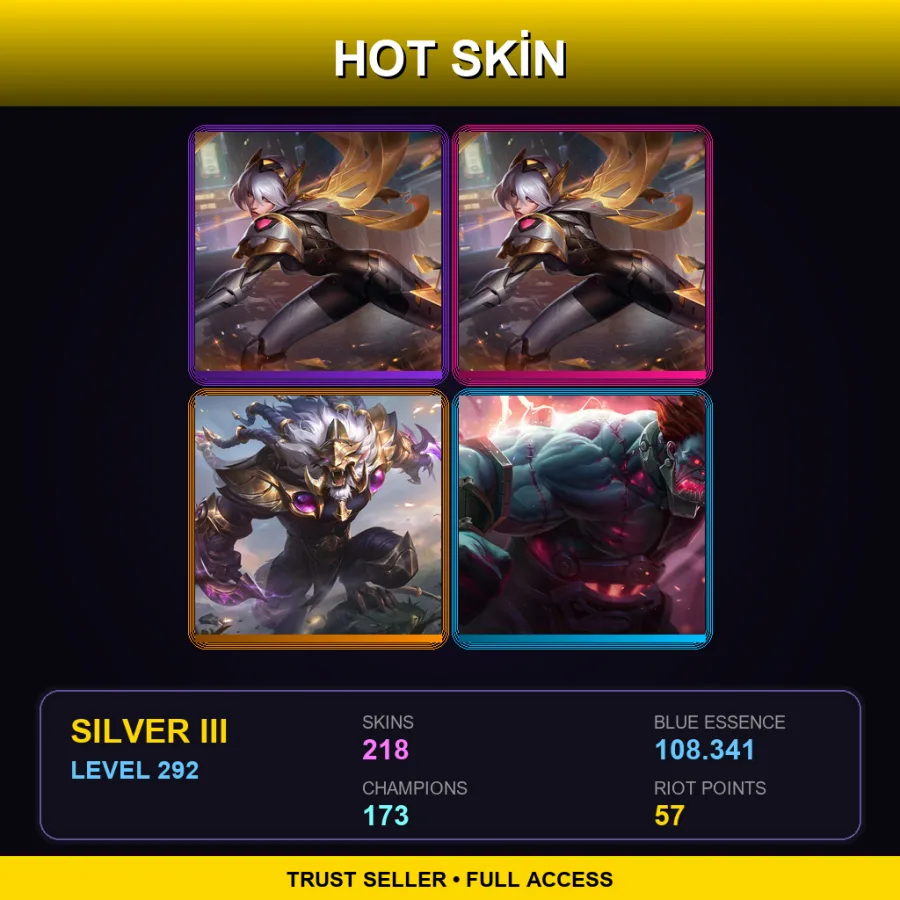 EUW | Lv292 | Silver III | 218 Skin | 173 Champ