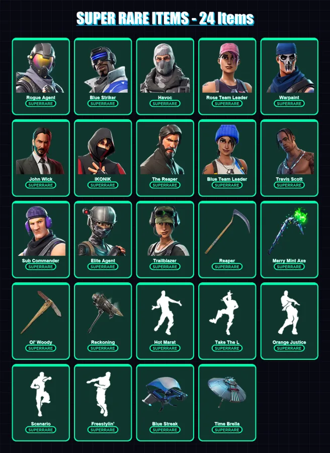 [PS4/PS5/XBOX/PC] | Rogue Agent | Blue Striker | Havoc | Rose Team Leader | Warpaint | 183 skin | 148 pickaxe | 137 emote | 121 glider | Lv1583
