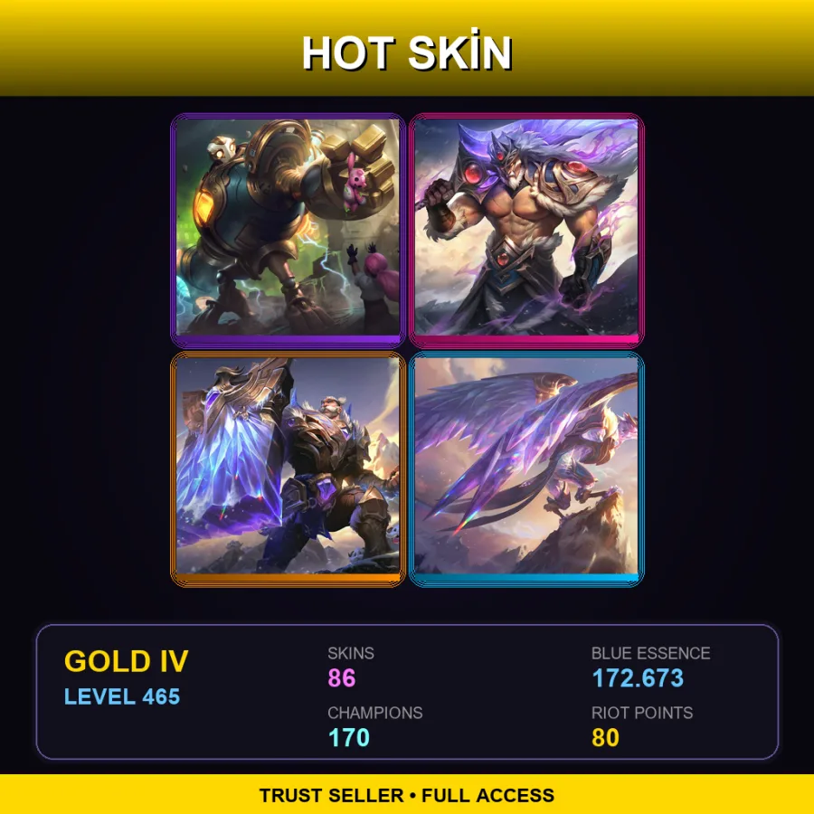 EUNE | Lv465 | Gold IV | 86 Skin | 170 Champ — LoL account