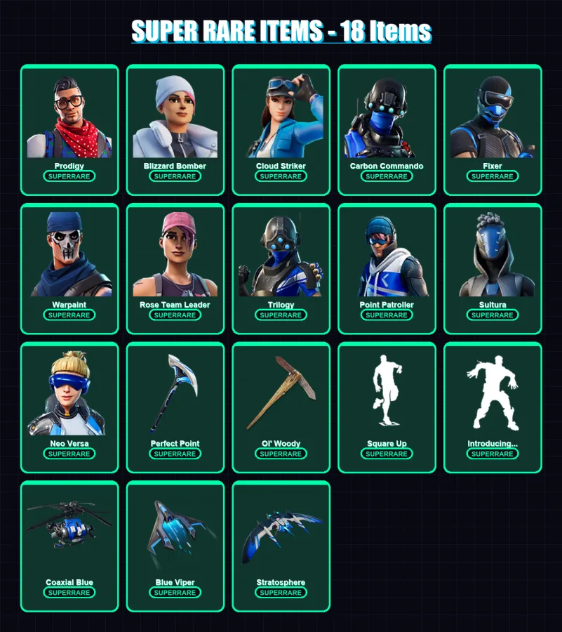 [SWITCH/XBOX/PC] | Prodigy | Blizzard Bomber | Cloud Striker | Carbon Commando | Fixer | 110 skin | 99 pickaxe | 79 emote | 93 glider | Lv1417