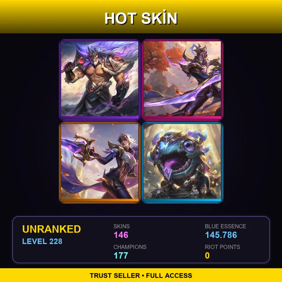 VN | Lv228 | Unranked | 146 Skin | 177 Champ — LoL account