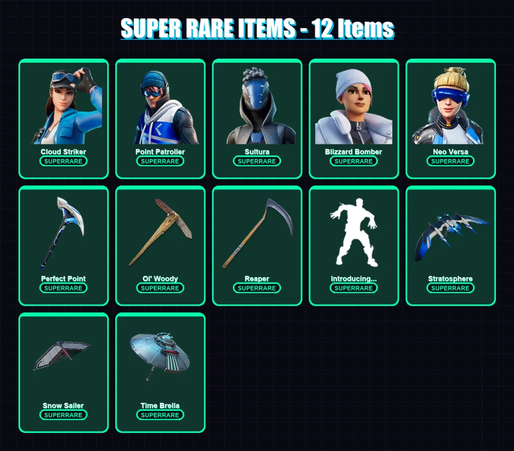 [PS4/PS5/XBOX/PC] | Cloud Striker | Point Patroller | Sultura | Blizzard Bomber | Neo Versa | 59 skin | 68 pickaxe | 60 emote | 52 glider | Lv916 — Fortnite account