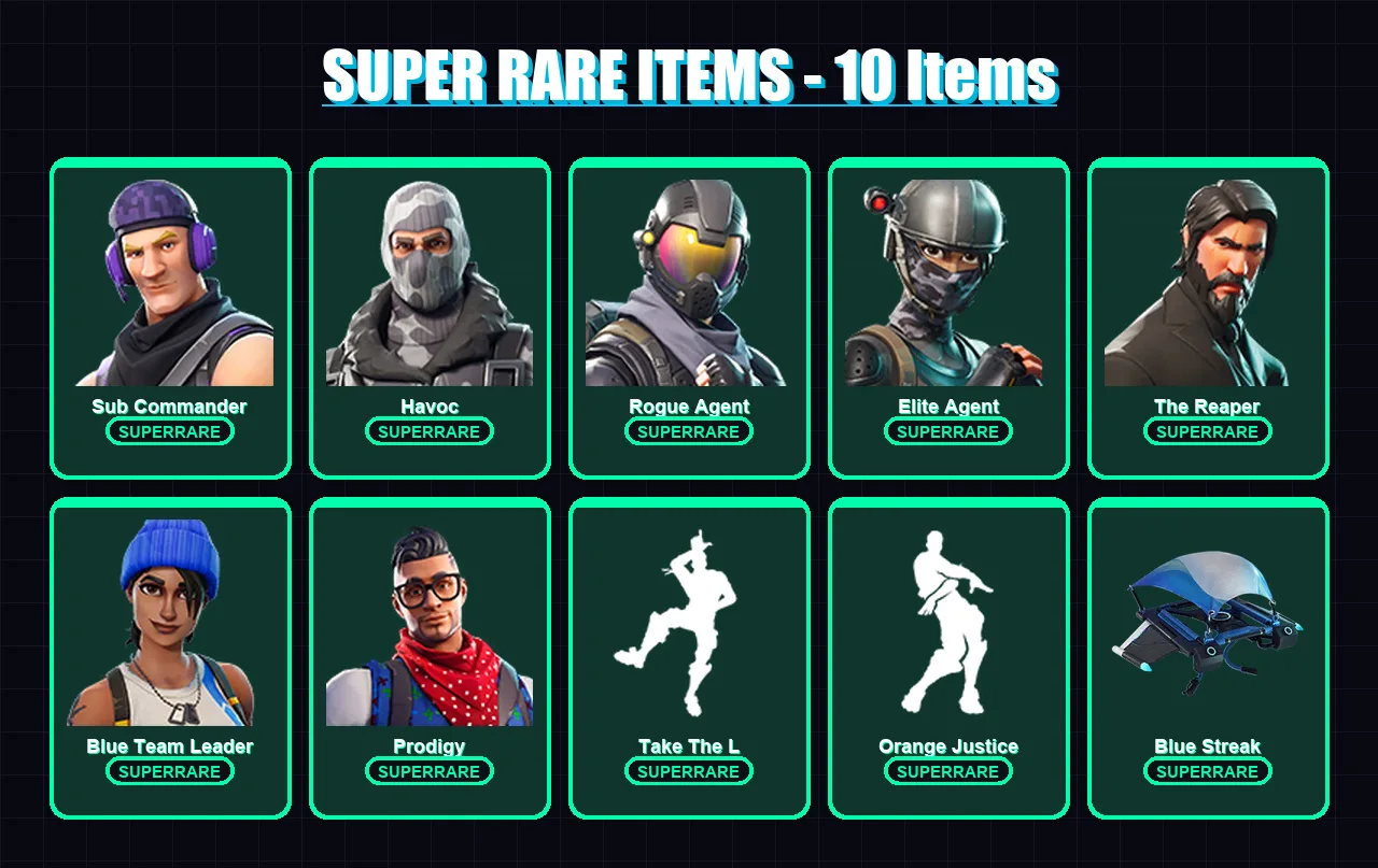 [PS4/PS5/XBOX/PC] | Sub Commander | Havoc | Rogue Agent | Elite Agent | The Reaper | 27 skin | 16 pickaxe | 23 emote | 21 glider | Lv261