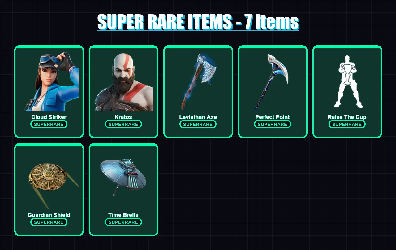 [PC] | Cloud Striker | Kratos | Ark | Mandalorian | Menace | 76 skin | 111 pickaxe | 94 emote | 83 glider | Lv1629