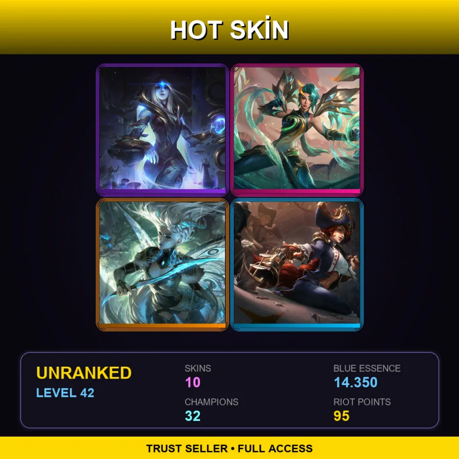 EUW | Lv42 | Unranked | 10 Skin | 32 Champ — LoL account