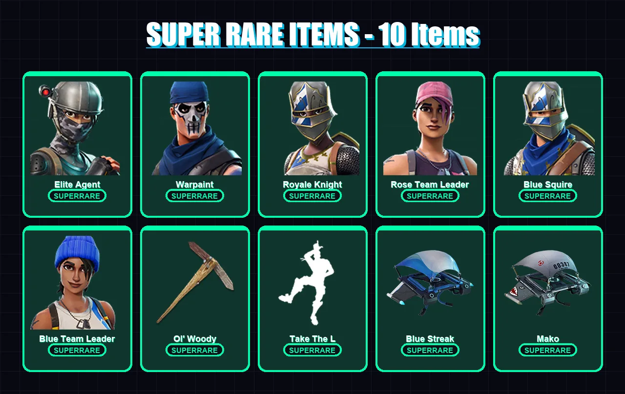 [PS4/PS5/XBOX/PC] | Elite Agent | Warpaint | Royale Knight | Rose Team Leader | Blue Squire | 12 skin | 9 pickaxe | 11 emote | 14 glider | Lv203